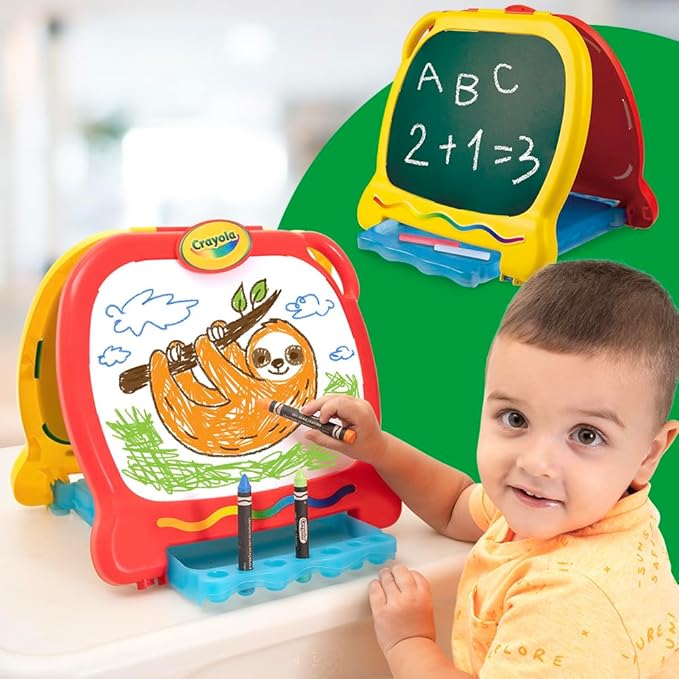 Crayola Art-to-Go Rainbow Easel – Portable Tabletop Dry Erase & Chalkboard for Kids – Foldable Travel Art Case with Storage – Includes Eraser – Ages 3+