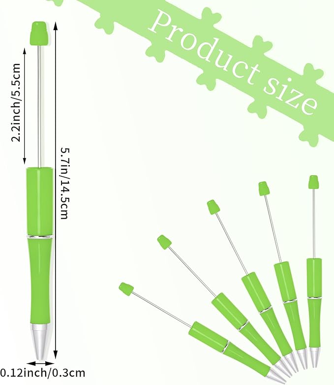 jiebor 30Pcs Beadable Pens Plastic Bead Ballpoint DIY Cute Cool Pens Black Ink for Women Men Bridal Graduation Gift Office Supplies Bright Green