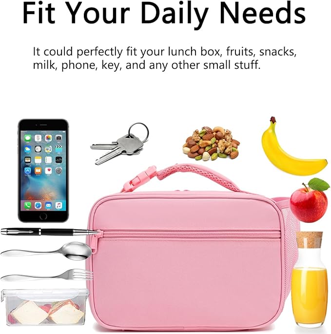 GYEUKHAM Insulated Lunch Box for School, Thermal Reusable Durable Freezable Lunch Bags for Kids Boys Girls Men Women - Small Soft Cooler Portable Lunch Tote Kit for Work Picnic Travel,Pink