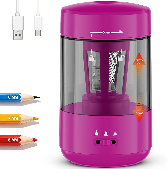 Electric Pencil Sharpener for Classroom, Fully Automatic, Magenta Pink