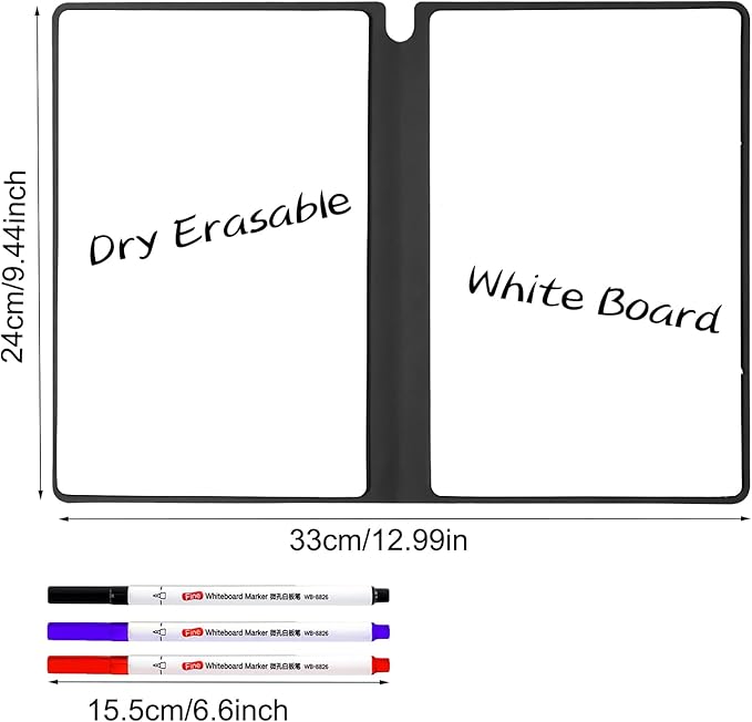 Marte Vanci Whiteboard Notebook Reusable Dry Erase Whiteboard with Pen and Wiping Cloth A5 Portable Dry Erase Pad with PU Cover White Board for Notes Lists Memo Message Presentation (Black)