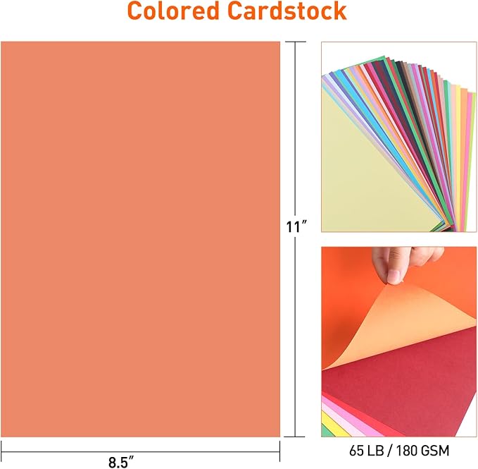 MAXECHO 8.5" X 11" Colored Cardstock Bulk 100 Assorted Sheets in 50 Colors Construction Paper Card Stock Printer Paper for DIY Crafts, Party Decorations, Cricut, 180 GSM/65 LB