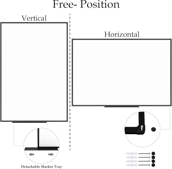 JILoffice Large Magnetic White Board, Dry Erase Board 60 x 48 Inch, Black Aluminum Frame Wall Mounted Board for Office Home and School