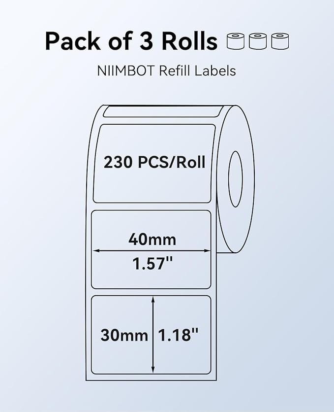 3 Rolls Clear Labels for NIIMBOT B1 B21 B3S K3 Label Maker, 1.57'' x 1.18'' (40x30mm) Printer Labels, Food Labels for Jars, Personalized Editable Labels for Home/School/Office