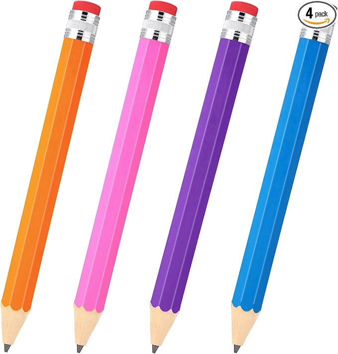 Gersoniel 4 Pack 14 Inch Wooden Jumbo Pencils Big Giant Large Huge Wood Pencil Prop with Eraser Novelty Funny Pens Gag Gifts for Office Classroom School Favors Supplies(Pink, Blue, Yellow, Purple)