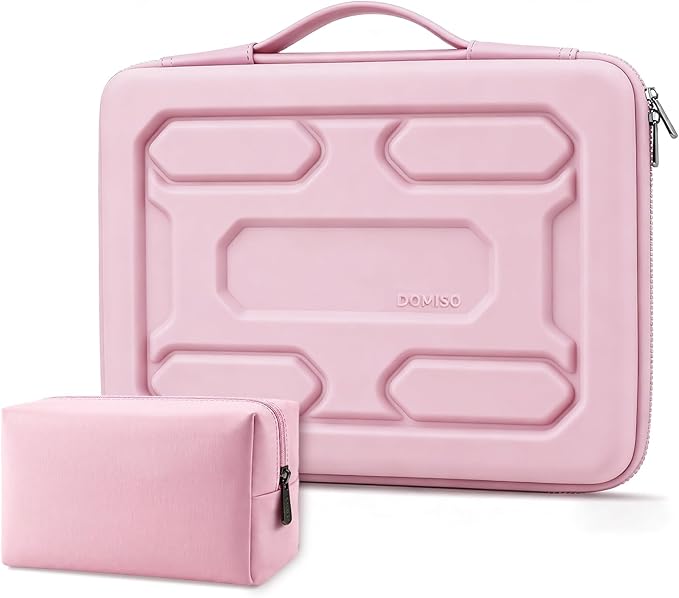 DOMISO Laptop Hard Case 14-14.4 inch Waterproof Shockproof Hard Shell Laptop Sleeve with Handle & Storage Pocket, Compatible with MacBook, HP, Dell,Pink
