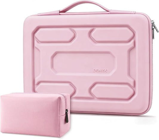 DOMISO Laptop Hard Case 17-17.3 inch Waterproof Shockproof Hard Shell Laptop Sleeve with Handle & Storage Pocket, Compatible with MacBook, HP, Dell,Pink