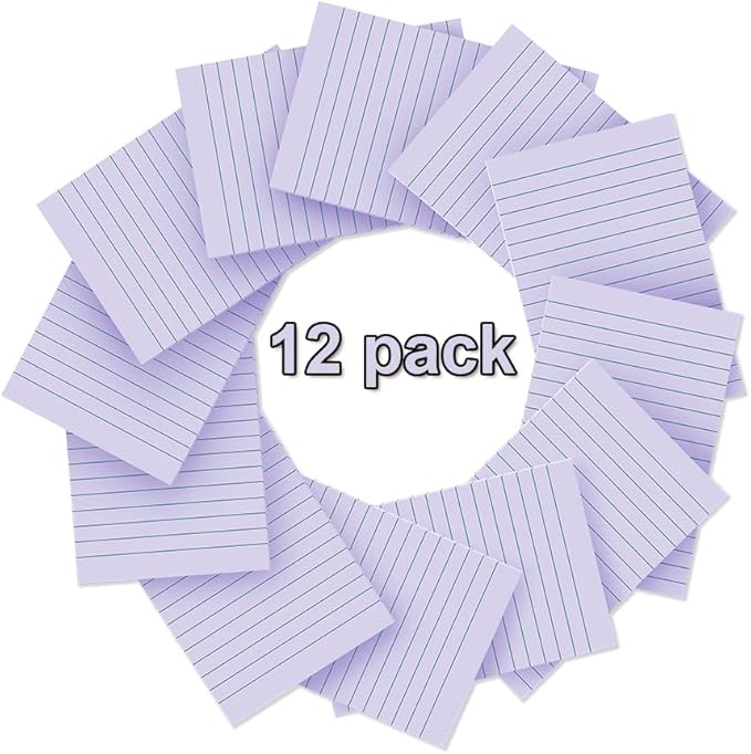 (12 Pack) Lined Sticky Notes 4x6 in,Light Purple Large Notepads with Lines,Ruled Stickies Super Sticking Power,Office School Memo Note Pads,Post on Windows Doors,Recyclable,Easy to Write on