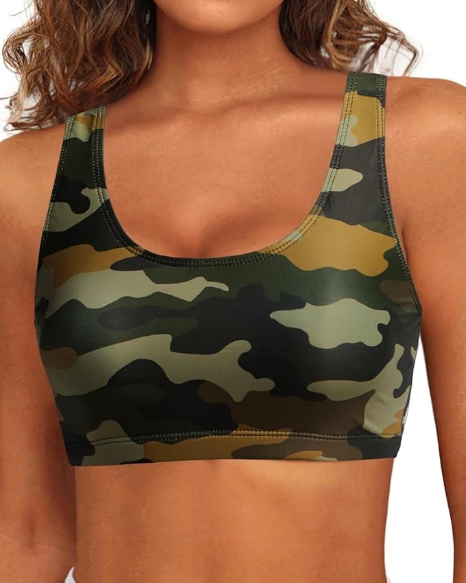 Tempt Me Women Sports Bra Bikini Top Push Up Scoop Neck Bathing Suits Top Padded Swim Crop Tops Only
