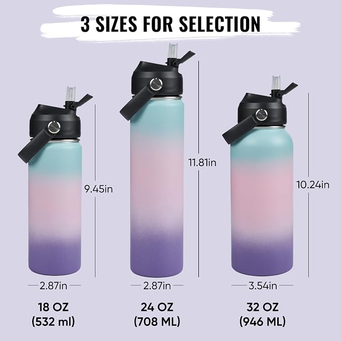Fijinhom 18oz Insulated Stainless Steel Water Bottle, Wide Mouth Double Wall Vacuum, Silicone Straw, Sweat & Leak Proof, BPA Free Insulated Water Flask for Travel, Keep Cold 24h Hot 12h, Pink