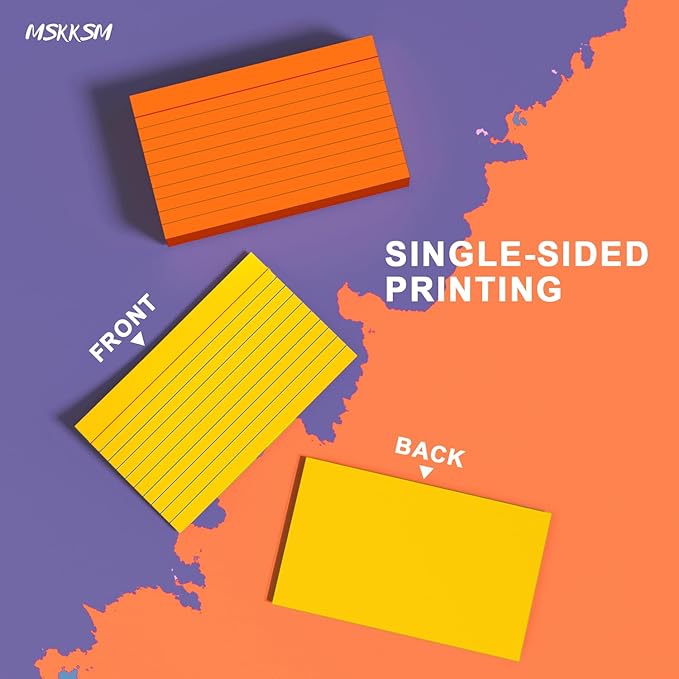 Colored Index Cards 3x5 Inch - 300 Count Flash Cards for Studing, Colored Note Cards 3x5 Cards Neon 3 by 5 Index Cards Ruled Colorful Notecards 3 x 5 Lined Neon Flashcards 6 Colors (50 Count Each)