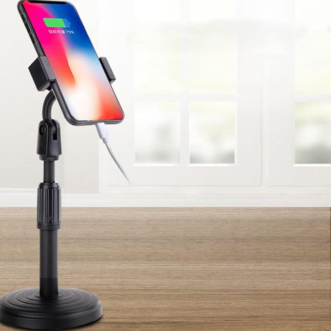 UKCOCO Telescopic Desktop Phone Holder Stand for Network Classes, Adjustable Black Mobile Phone Support Cradle for Live Streaming and Video Calls