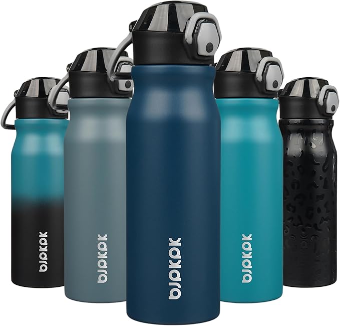 BJPKPK Water Bottle with Straw 25oz Insulated Water Bottles Reusable Stainless Steel Metal Thermal Flask with Leak Proof Lockable Lid and Carry Handle,Navy Blue