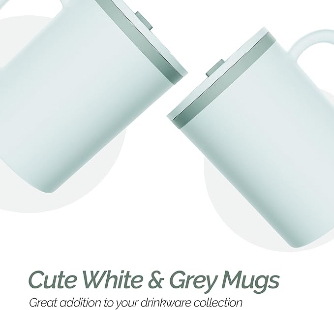 Copco Iconic 16oz Double Wall Insulated Desk Mug with Lid & Handle, Set of 2, BPA-Free Reusable Plastic, Spill-Resistant, Microwave & Dishwasher Safe, Wide Mouth (Grey)