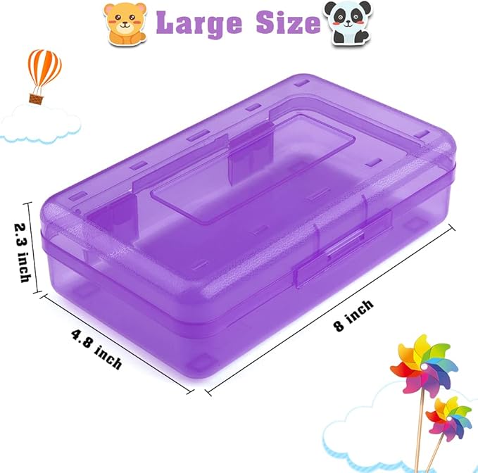 Pencil Case, Pencil Box, Clear Pencil Case, 2 Pack Plastic Pencil Case, Large Pencil Case, Clear Crayon Box with Snap-tight Lid Stackable Design, Plastic Storage Box for Office Supplies, Purple+Blue