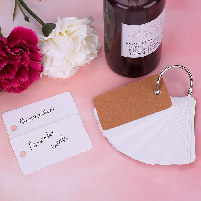 Mini Blank Flash Cards with Binder Rings Kraft Paper Blank Index Cards 4x6 with Punched Holes Easy Flip Flash Card White Study Note Cards Unruled Memo Scratch Pads Small DIY Greeting Cards 5 Pack