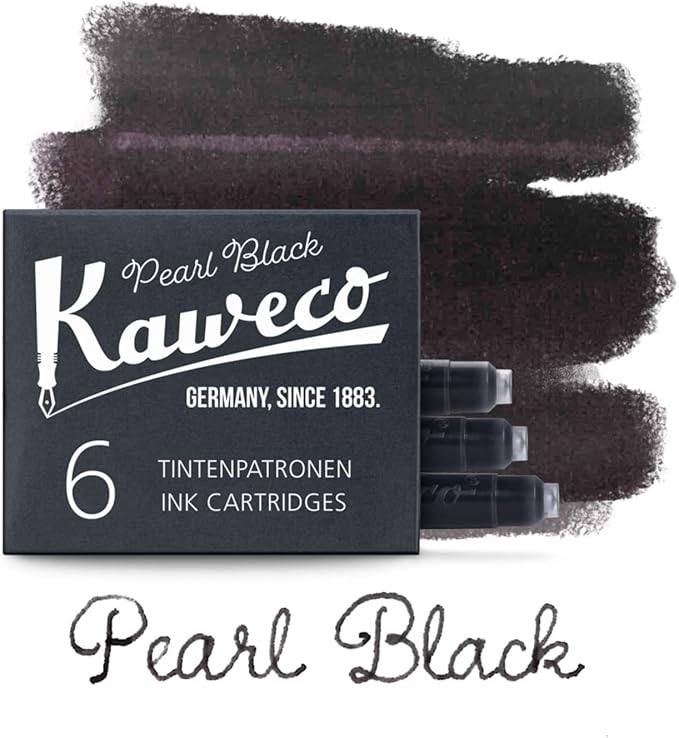 Kaweco Fountain Pen Ink Cartridges Pearl Black Pack of 6 | Premium Ink with Short Standard Cartridges in Black | Vegan Cruelty Free Water Soluble Calligraphy Lettering Writing