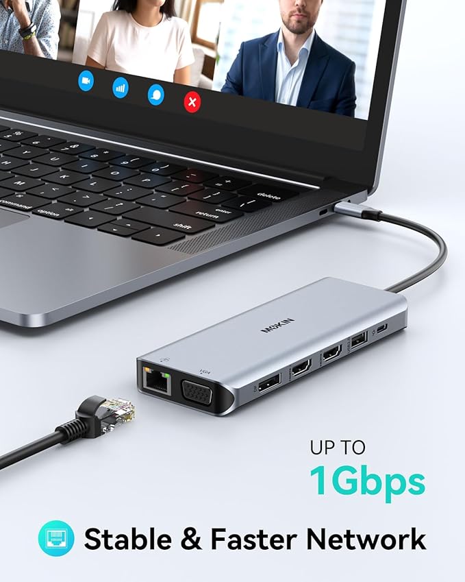 USB C Docking Station 4 Monitors 13 in 1, Dual HDMI+8K DP+VGA, 10Gbps, 100W PD, 6 USB C/A Ports, Ethernet, SD/TF, MOKiN Laptop Docking Station for MacBook/Dell/HP/Surface