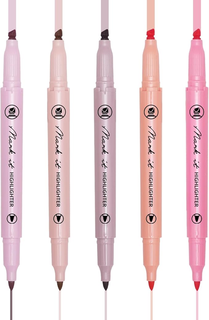 Pink Highlighters, 5 Pack Aesthetic Bible Highlighters No Bleed, Pastel Highlighter Assorted Colors, Cute Highlighter Dual Tip For Journaling Supplies
