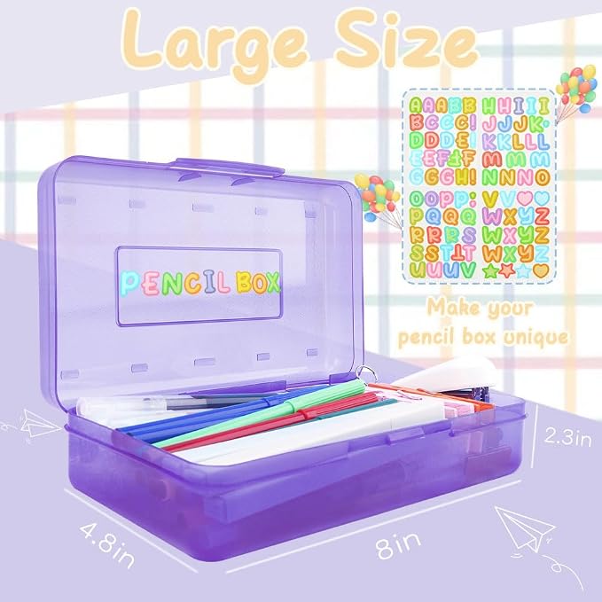 Purple Hard Pencil Case Plastic Clear Pencil Box Crayon Box Organizer 1 Pack Office Supplies Storage Container Organizer Boxes for Pens Crayon School Stylish Art Office Supplies Storage Medium
