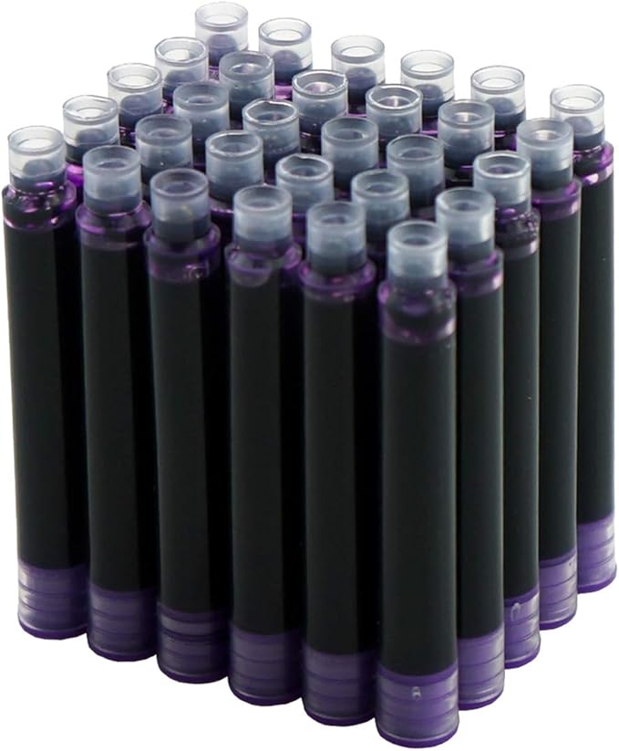 Asvine Hongdian Fountain Pen Purple Ink Cartridges, Set of 30 Refill Ink Cartridges, 3.4 mm Bore Diameter