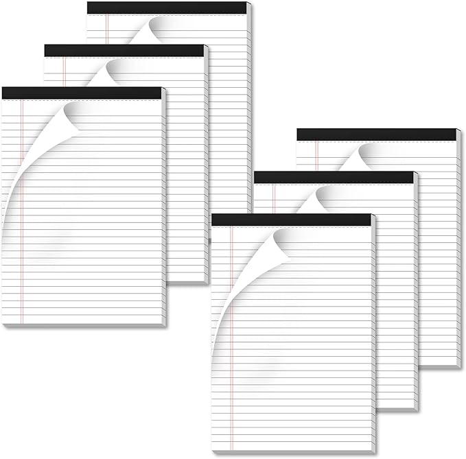 Nichela Legal Pads 6 Pack of Note Pads 6 x 9 Inch Notepad 21lb Thick Paper Legal Pad 30 Sheets Note Pad College Ruled Small Legal Pads 29 Lines Writing Pads for Writing, Sketching, and Note-Taking
