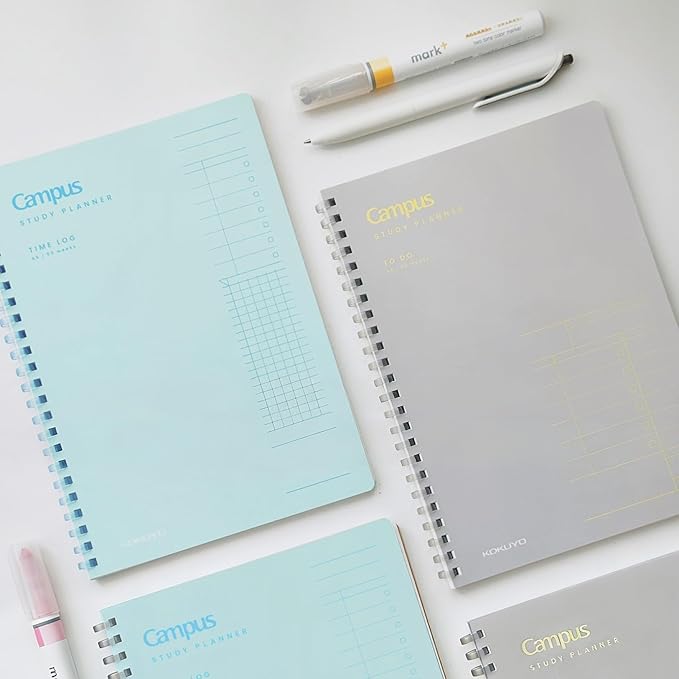 KOKUYO Study Planner Notebook, 10'' x 7'' Time Log B5 Soft Ring Notebooks, 41 To Do Plan Sheets, Green Spiral Notebook, Time Management (SU-SY111TL-G)