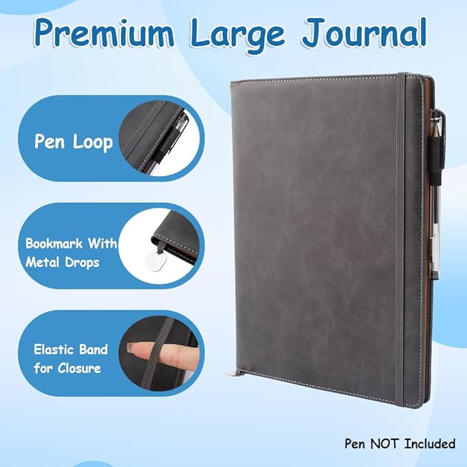 King Mills Hardcover Notebook 8.5 X 11 Inches, A4 Notebook Hardcover with Pen Loop, 192 Pages, 100GSM Premium Paper, A4 College Ruled Notebook w. PU Leather Cover, Black