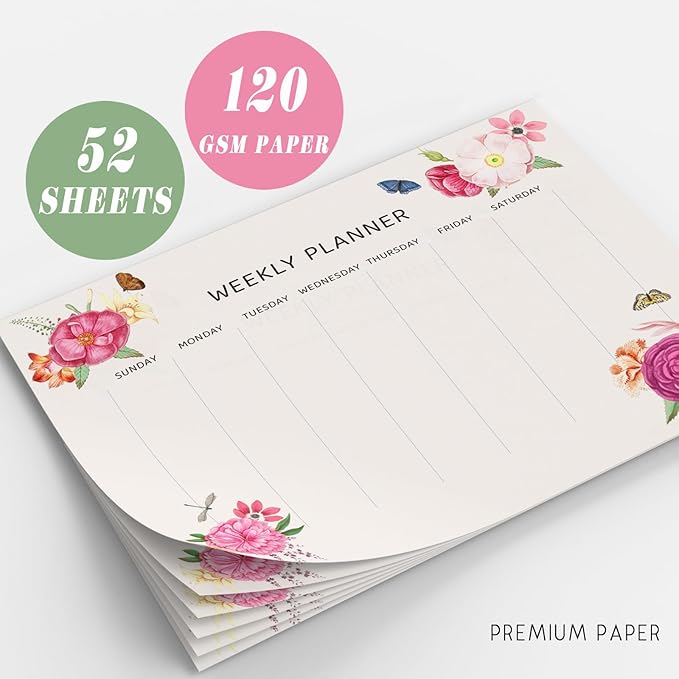 Undated Weekly Planner Notepad, 52 Sheet Tear-Off Weekly To Do List Notepad, Desk Planner Pad Calendar, Blank Calendar for Daily Habit Tracking/Menu Planning(8.26"x11,69")