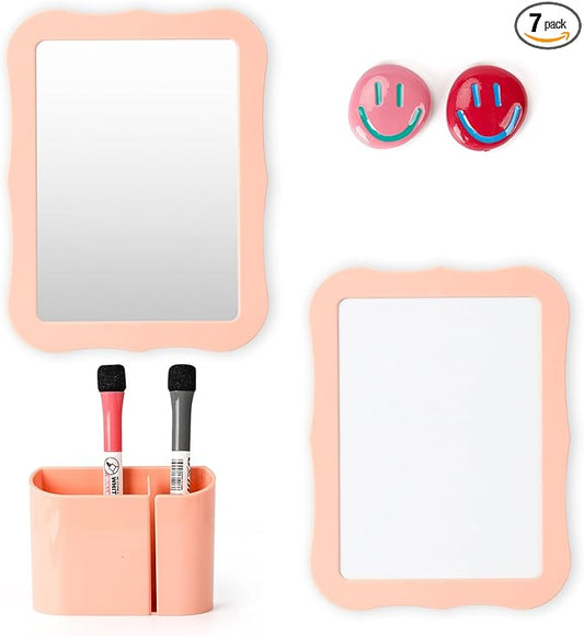 Locker Accessories for Girls Boys with Locker Mirror, Magnetic Whiteboard, Cute Smiley Face Magnets, Back-to-School Locker Decorations, Ideal for Office School Locker (Pink Locker Decor Set)