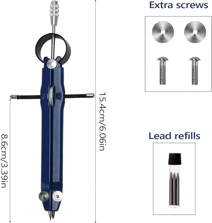 Compass for Geometry, Metal Compass with Extra Refills Compass Drawing Tool for Students Drafting Compass Back to School Supplies (Blue 1pc)