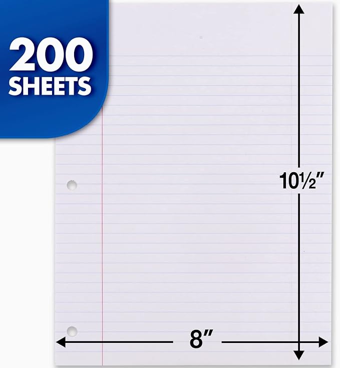 Mead Loose Leaf Paper, 3 Pack, Notebook Paper, College Ruled Filler Paper, Standard, 8 x 10.5, 200 Sheets per Pack (73185)