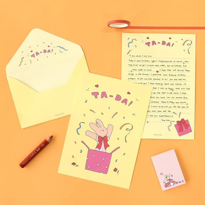 Monolike Happy and Lucky Birthday Letter Paper and Envelopes Set - 8Type, 32 Letter Paper + 16 Envelopes