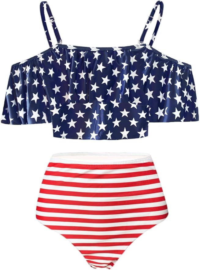 Kaei&Shi High Waisted Flounce Bikini Set,Tummy Control Swimsuits for Women,Off Shoulder