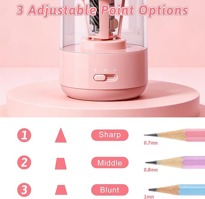 Rechargeable Automatic Electric Pencil Sharpener, Auto in & Out 3 Adjustable Thickness, Type-C Charging, Cute DIY Stickers, for 6-8mm Pencils, 3s Fast Sharpening, Ideal for School & Home (Pink)