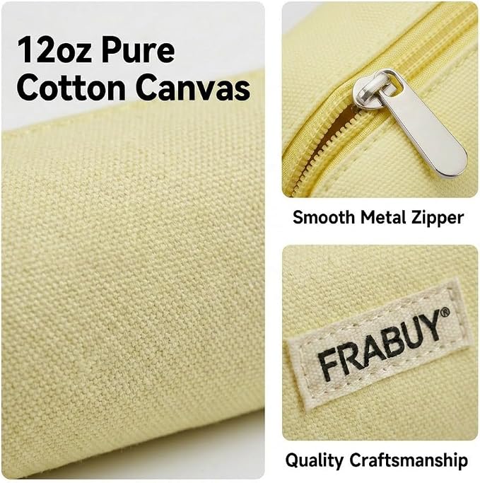 Canvas Pencil Case Pouch – Multipurpose Pen Bag Stationery Yellow | Heavy-duty canvas, smooth alloy zipper, cute organizer for girls and boys, ideal for stationery, cosmetics, tech gear
