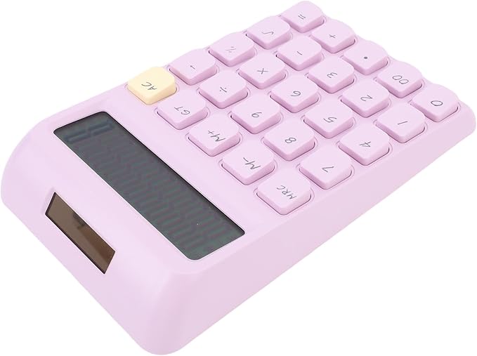 12 Digit Solar Calculator with Big Buttons Large Display Battery Operated Compact Portable for School Office Home Use (Purple)