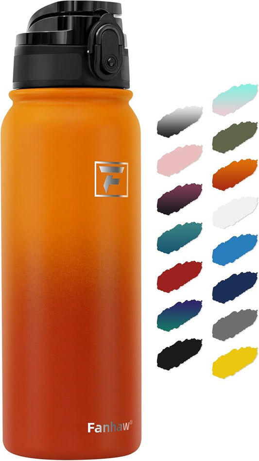Fanhaw 20 oz Insulated Stainless Steel Water Bottle with Anti-Dust Chug Lid, Leakproof Vacuum Metal Everyday Use Bottle for Kids, Teens & Adults, Back to School Essentials (Yellow Orange)