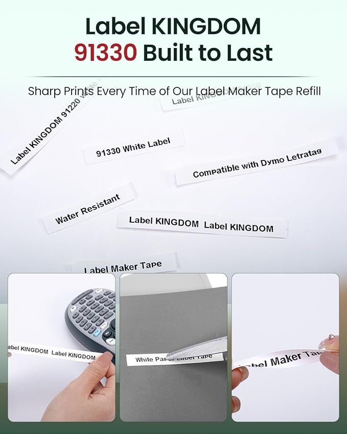 6-Pack 91330 Compatible with Dymo LetraTag Label Tape Refills | 12mm x 4m (1/2" x 13') White Paper, Compatible with Dymo Label Maker LT-100H, LT-100T, Easy-Peel, Strong Adhesive