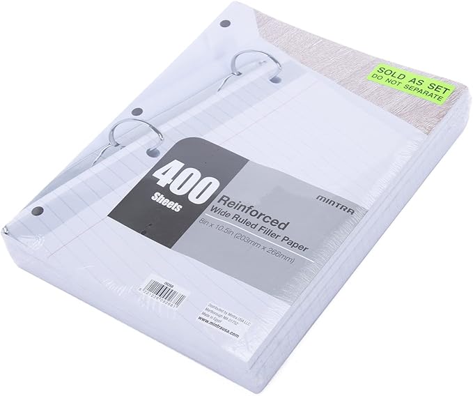 Mintra Reinforced Filler Paper (400 Sheets (4pk of 100), Wide Ruled)