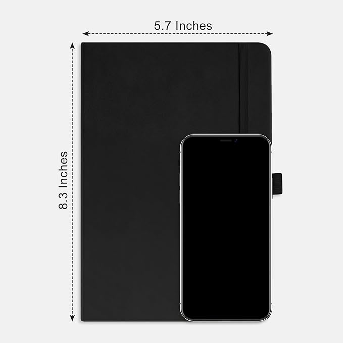 RETTACY Graph Grid Paper Notebook, 2-Pack, 192 Pages per Pack, A5 Medium Size (5.7'' x 8.3''), Leather Hardcover, 100 GSM Thick Paper, for School, Students, Math, Engineering (Black & Black)