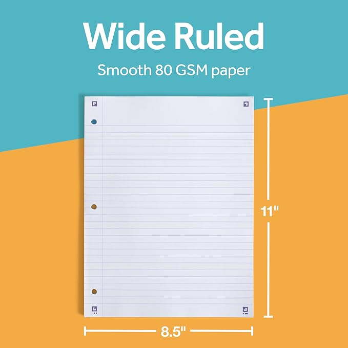 Oxford Loose Leaf Paper with Free Study App, 100 Sheets of Wide Ruled 8.5" x 11", 3 Hole Punched Notebook Paper, Ultra Smooth with No Ink Bleed-Through