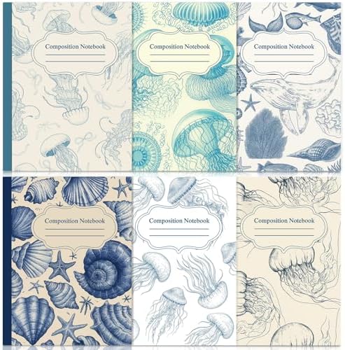 Harloon 6 Pack Composition Notebooks College Ruled Bulk Blue Ocean Composition Notebook 110 Page 7-1/2" x 9-3/4" Retro Aesthetic Journal Back to School Gift for Classroom Office First Day of School