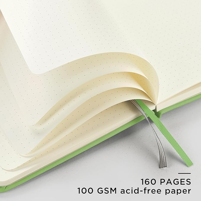 &And Per Se Dotted Journal Notebook, A5 Hardcover Leather Dotted Journal, 160 Pages 100gsm Thick Dot Grid Paper, 3 Sheets of Stickers Included - 5.7'' x 8'' (Pastel green)