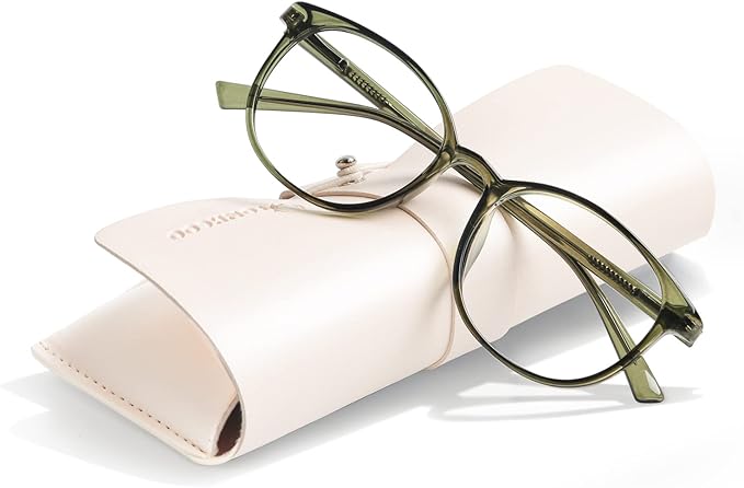 FONHCOO Stylish Blue Light Glasses Women Men Eyeglasses, TR90 Fashion Round Transparent Eye Glasses (Green)