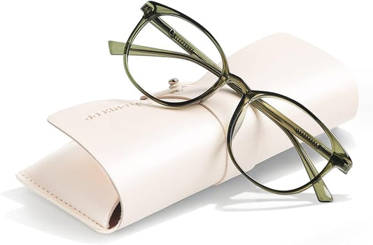 FONHCOO Stylish Blue Light Glasses Women Men Eyeglasses, TR90 Fashion Round Transparent Eye Glasses (Green)