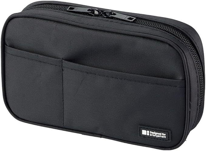 LIHIT LAB Large Capacity Zipper Pencil Case For School Office College, Big Capacity 4 Compartments Pencil Bag Holder Adults Teen Boys Girls, Travel Cosmetics Storage, Jet Black (A7551-124)