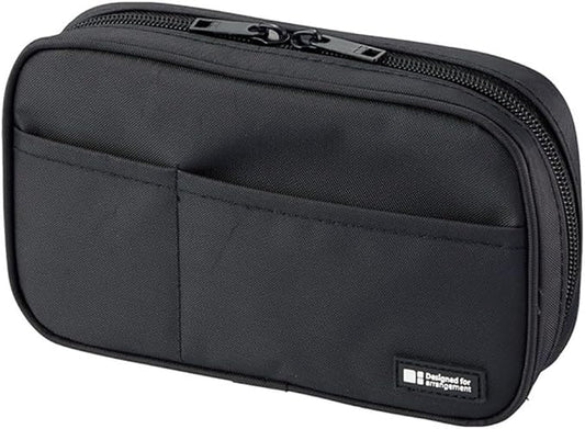 LIHIT LAB Large Capacity Zipper Pencil Case For School Office College, Big Capacity 4 Compartments Pencil Bag Holder Adults Teen Boys Girls, Travel Cosmetics Storage, Jet Black (A7551-124)