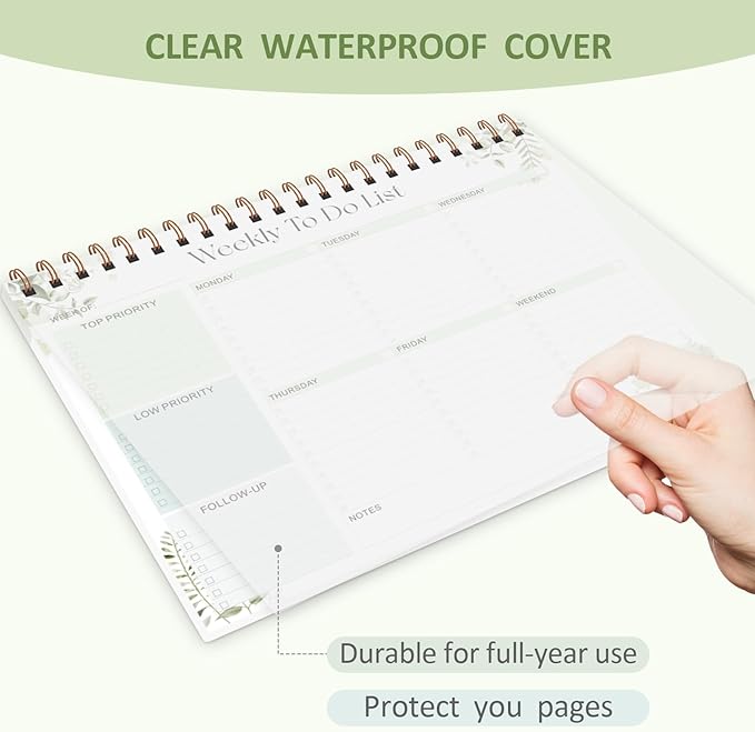 Weekly To Do List Notepad, 52 Sheets Undated Weekly Planner, 8.5"x11" Letter Size Horizontal Desk Pad with 100GSM Thick Paper, Twin-Wire Spiral Bound Tear Off Lined Organizer for Office Work, School & Home