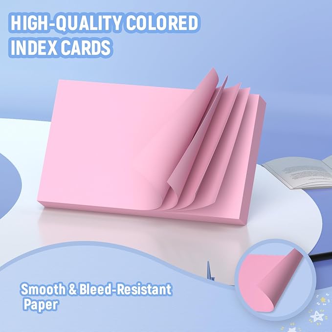 Colored Index Cards 3x5, 300 Pcs Blank Index Cards 3x5, Double-Sided Blank Flashcards, 6 Colors Note Cards 3 x 5, Heavy Bright Flash Cards for Studying, Colored Notecards for Office, School, and Home